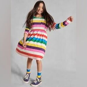 Mini Boden NWOT Kids' Fun Long Sleeve Jersey Dress in Colorful Stripes Sz 11-12